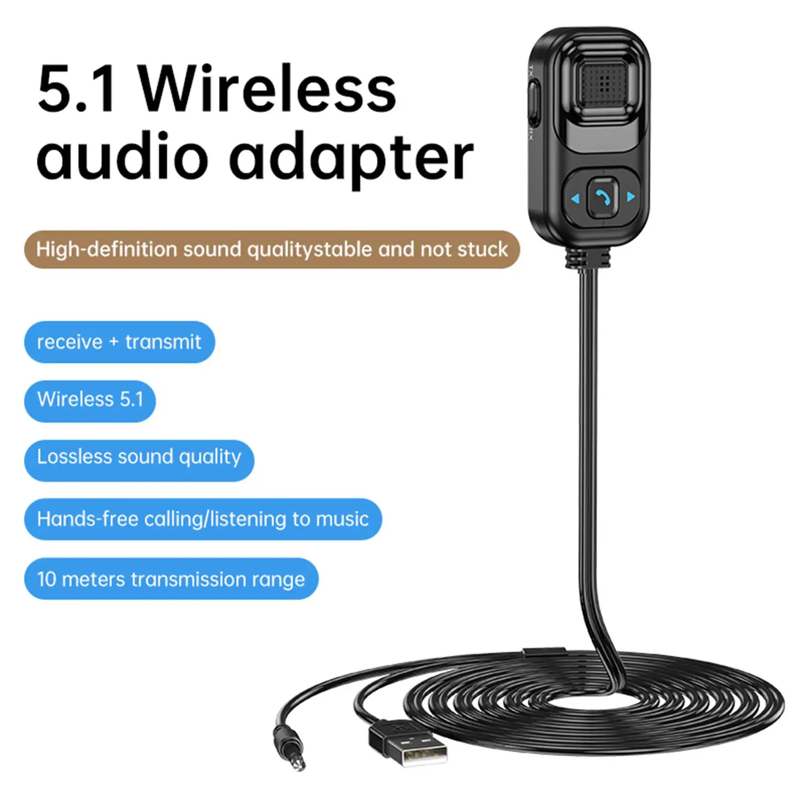 Audio Adapter Receiver 3.5mm Audio Cable for Speakers PC Tablet