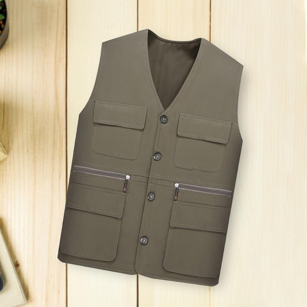 Description Picture 4 of itemMen Vest Jacket Male Waistcoat Washable Relaxed Fit Single Breasted Overall Jacket Vest Multiple Pockets Work Vest Cargo Vest