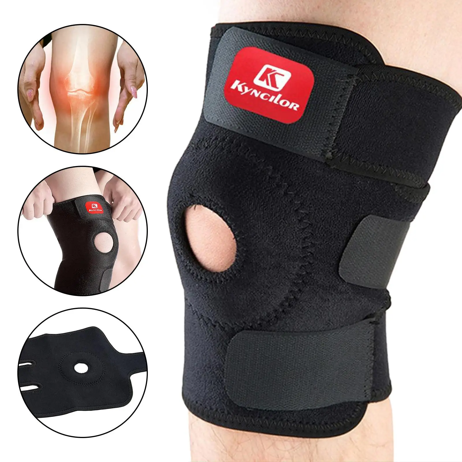 Knee Brace Support with Strap & Side Patella Stabilizers for  &   Compression Wrap for   - 