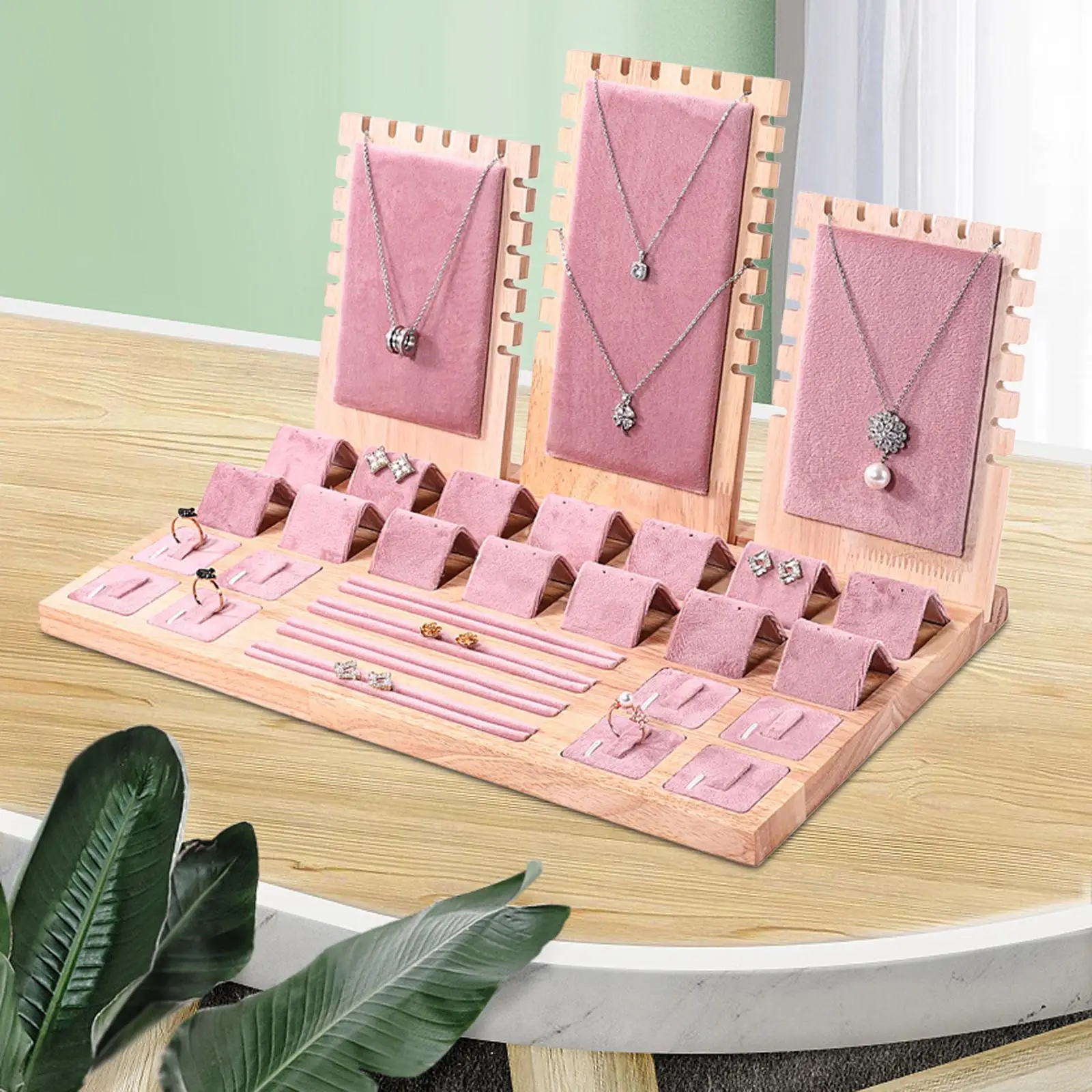 Jewelry Storage Tray Necklace Display Stand Pink Elegant for Show to Keep Dresser Neat and Tidy Removable Countertop Organizer