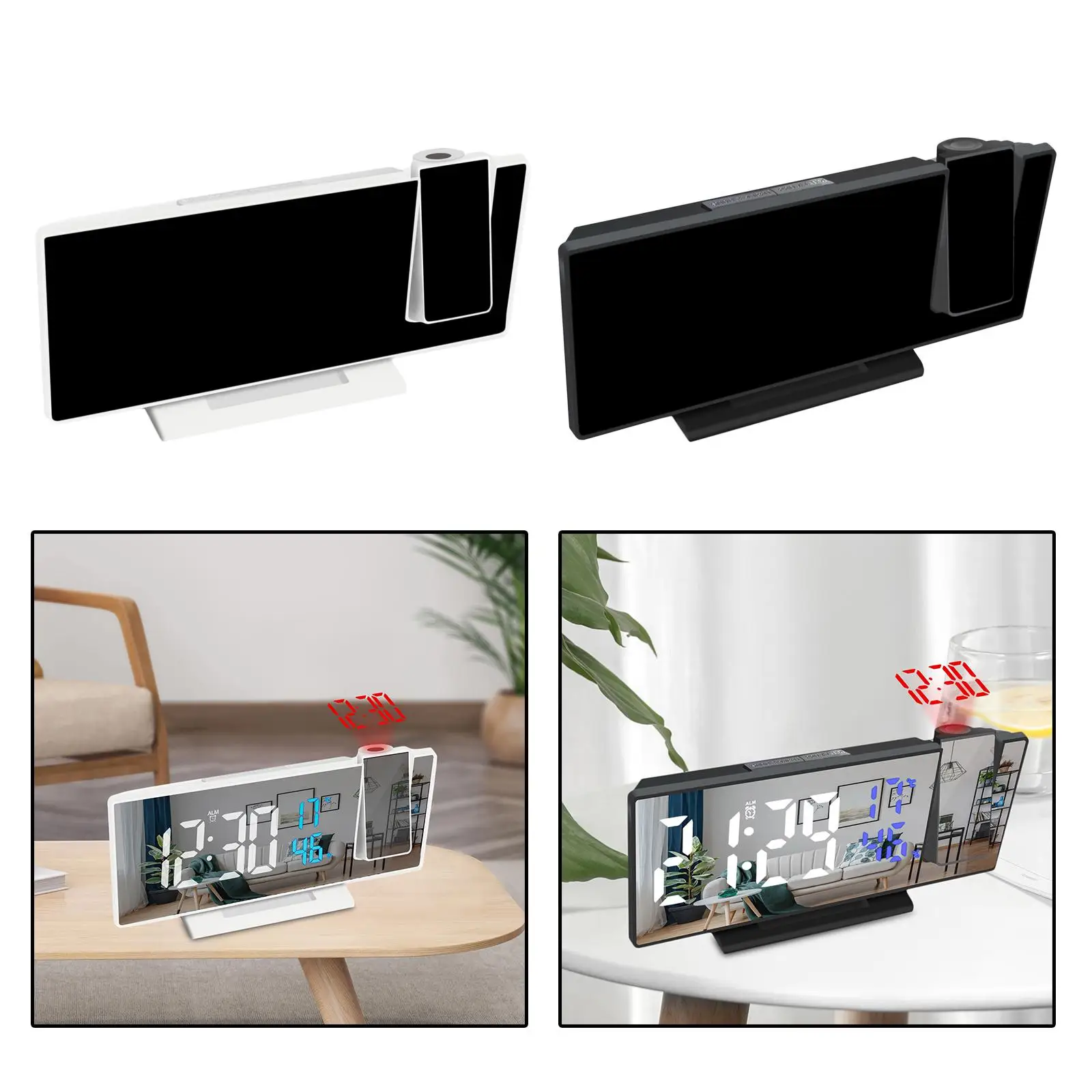 Rotatable Projection Alarm Clock Silent Adjustable Brightness USB Date, Temperature Display 12/24H for Bedroom Children Bedside