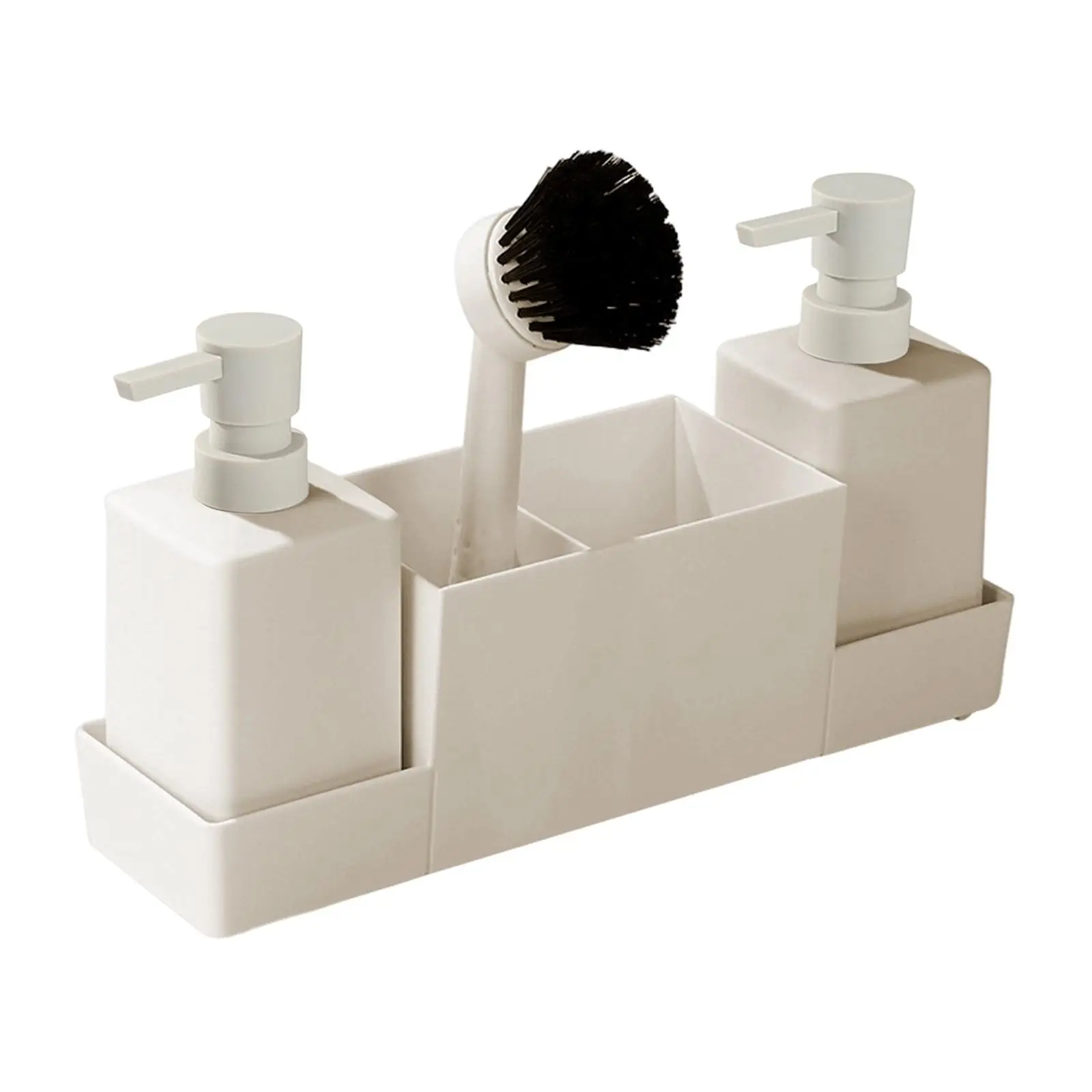 4x Soap Bottle Storage Tray Brush Set Pump bottle Soap Dispenser with Sponge