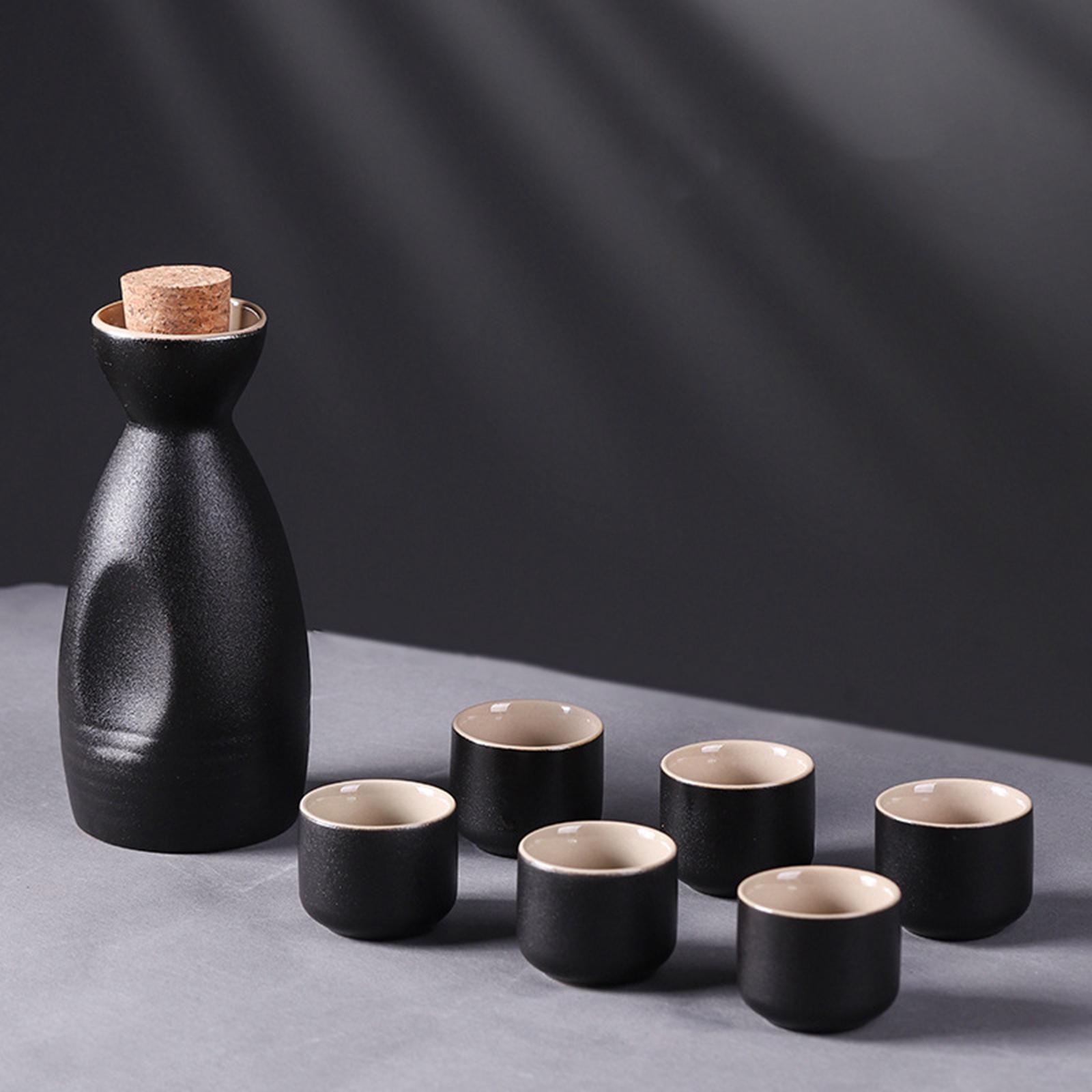 Description Picture 4 of itemVintage Ceramic Sake Pot Cups Set Traditional Durable Crafts Gift Groove Design Creative for Cupboard Cabinet Drawer Home