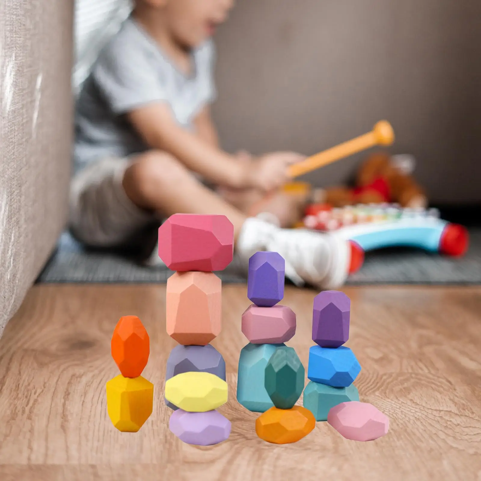 Wooden Sorting Stacking Balancing Stone Montessori for 3 Years up Children