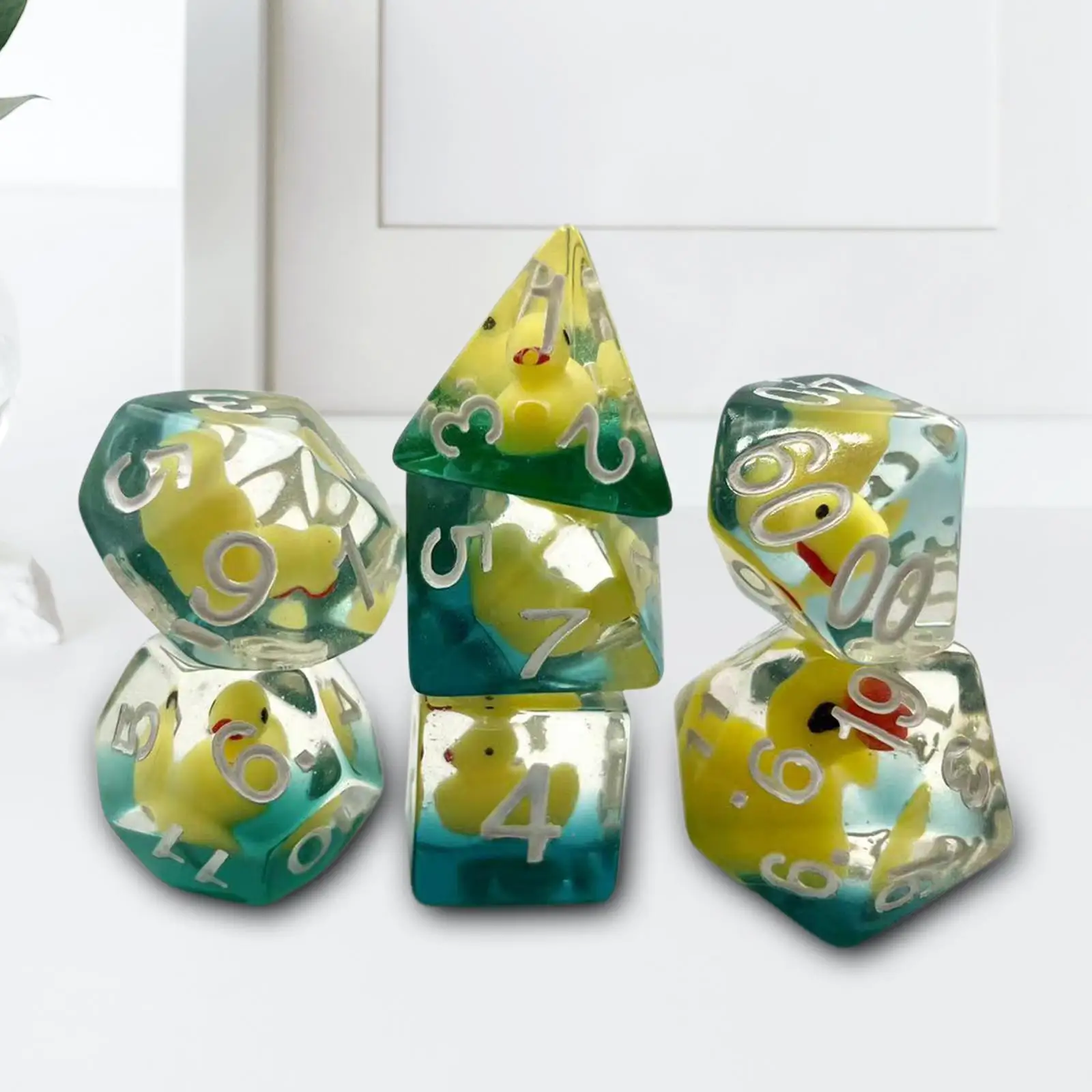 7Pcs Multi Sided Polyhedral Dices Set Bar Toys Filled with Ducks for MTG RPG Math Teaching Classroom Accessories Board Game