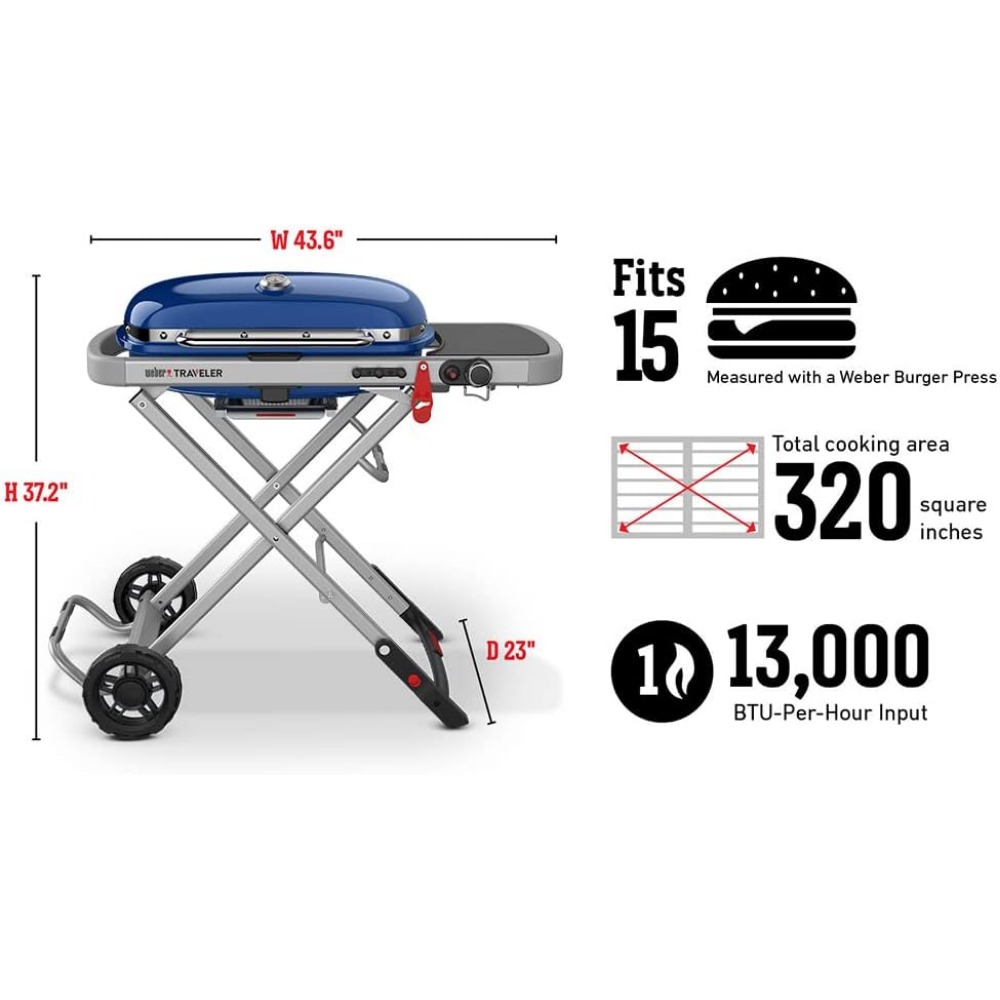 Title 3, Weber Traveller tragbarer Gasgrill, blauer Holz...