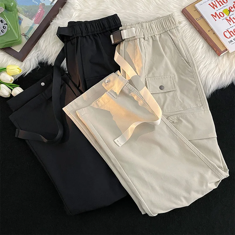 Description Picture 4 of itemFoufurieux Spring Pocket Tooling Overalls Men American Retro Straight Casual Loose High Street Sports Pants Men Trousers Male