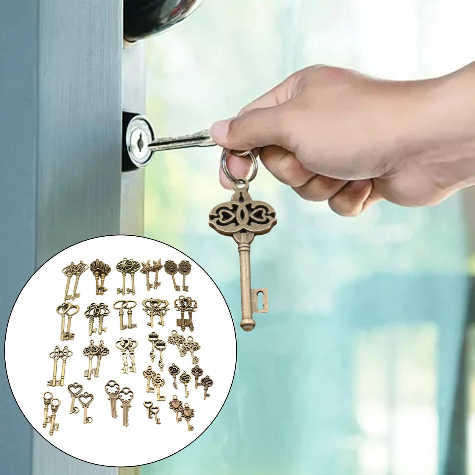 46x Skeleton Key Charms Antique Style Pendants for Jewelry Findings Making Accessory Key Chains Birthday Party Wedding Favors