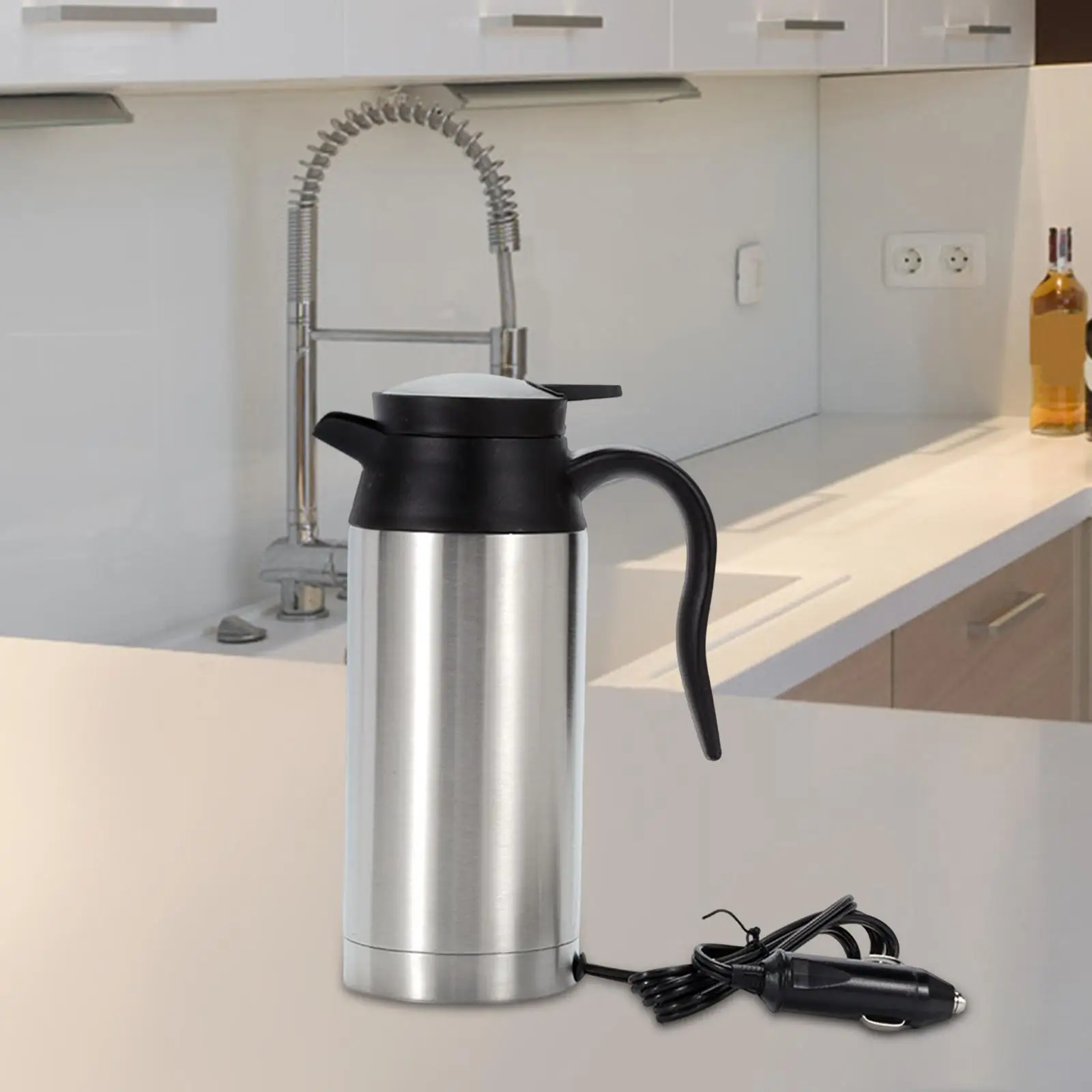 750ml Stainless Steel Electric Car Kettle Heating Cup Easily Clean Fits Most Car