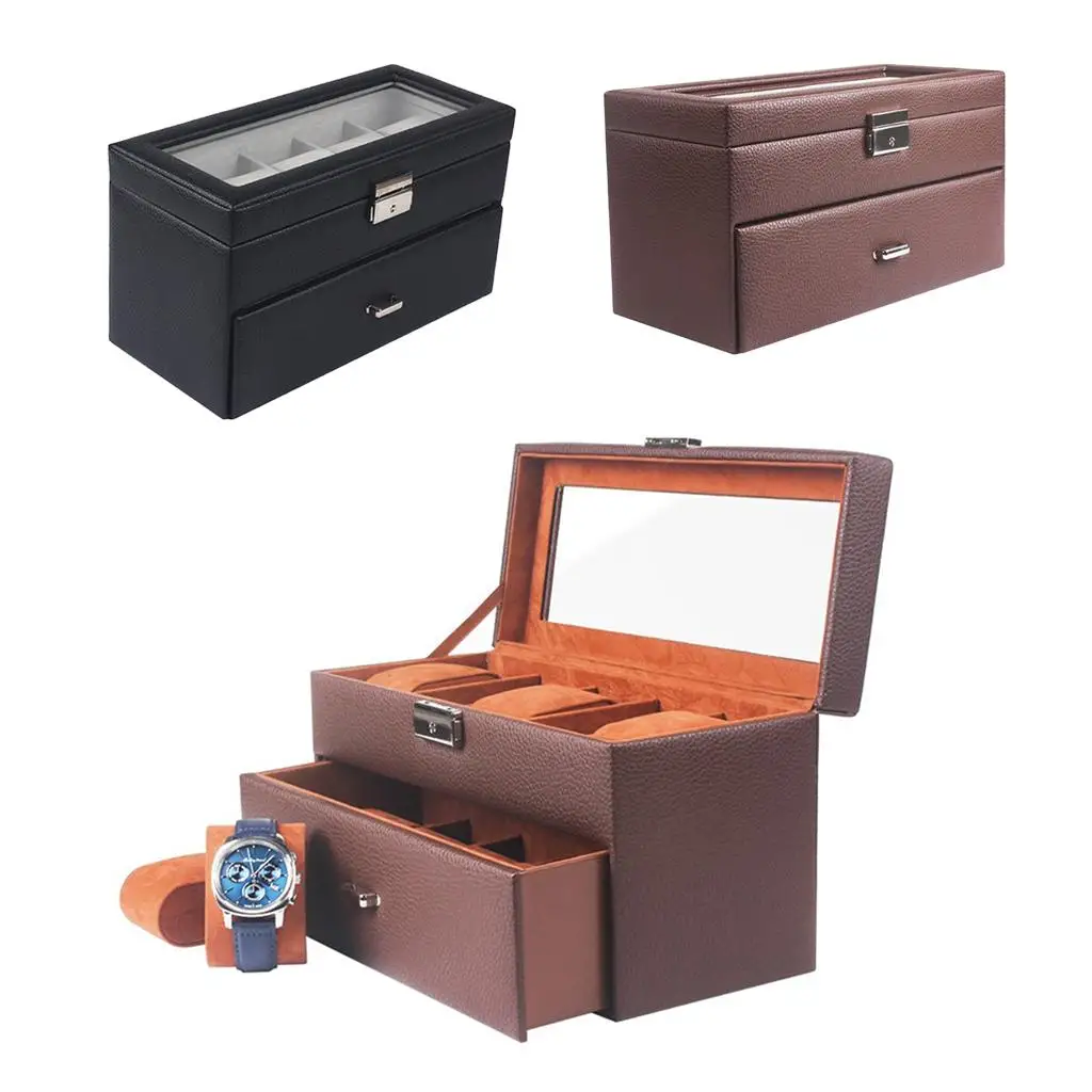 10 Slot Fashion Leather  Case Jewelry Storage Organizer Lockable