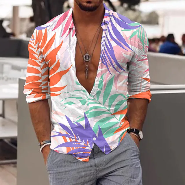 MRULIC mens shirts Men's Fashion Shirt Leisure Seaside Beach Hawaiian Short  Sleeve Printed Shirt Loose Summer Beach Top Shirt Men Shirts Black + XL