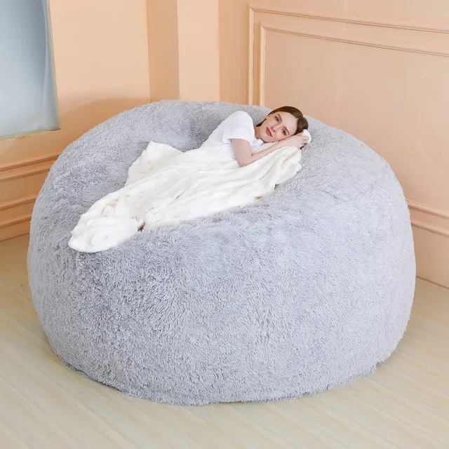 PUF de lana gigante sin relleno, Puff grande y esponjoso, cómodo,  reclinable, asiento de suelo, futón, 180cm - AliExpress