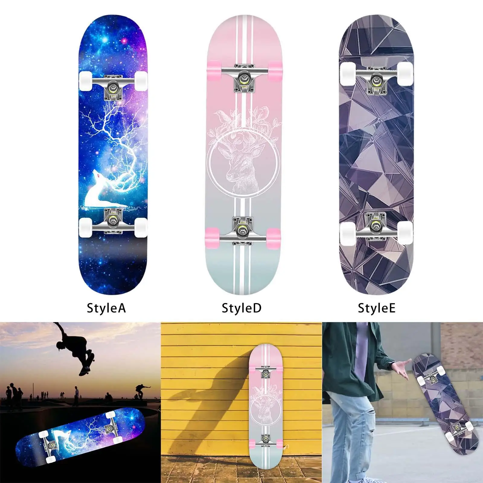 Unisex Skateboard Complete Double Kick Steel Bearing PU Wheel Maple Long Board Concave for Beginners Adults Youth Playing Kids