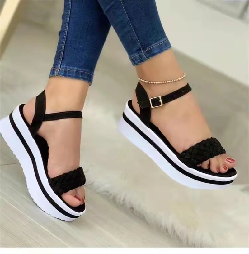 2021 New Fashion Women Sandals White Brown Colors Summer Wedges Platform Sandals High Heel Dress Party Wedding Shoes Woman closed toe sandals