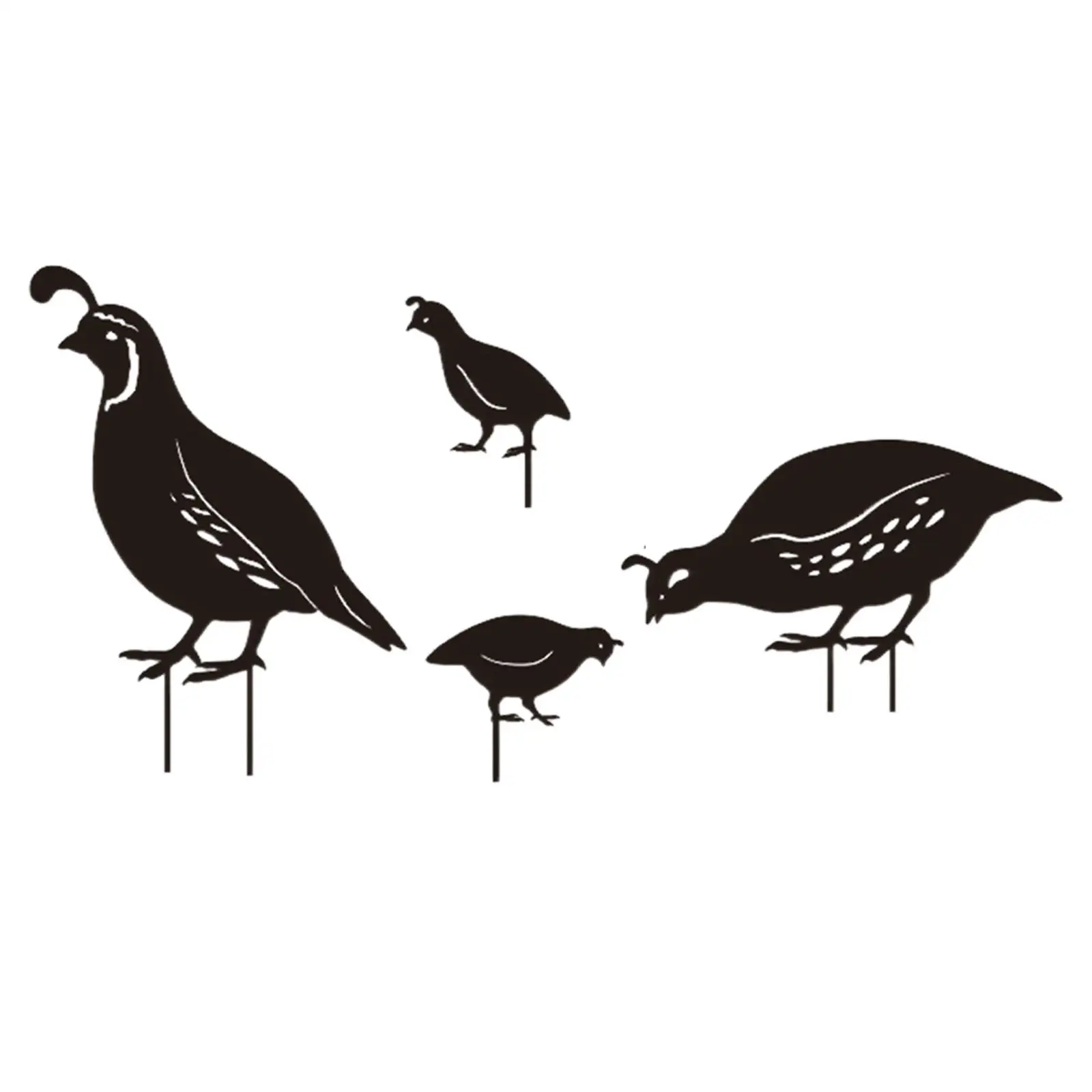 4x Bird Animal Statue floor iron Decoration Accessories Decor Patio Stake Quail Sculpture Garden Ornaments for Pathway Lawn Yard