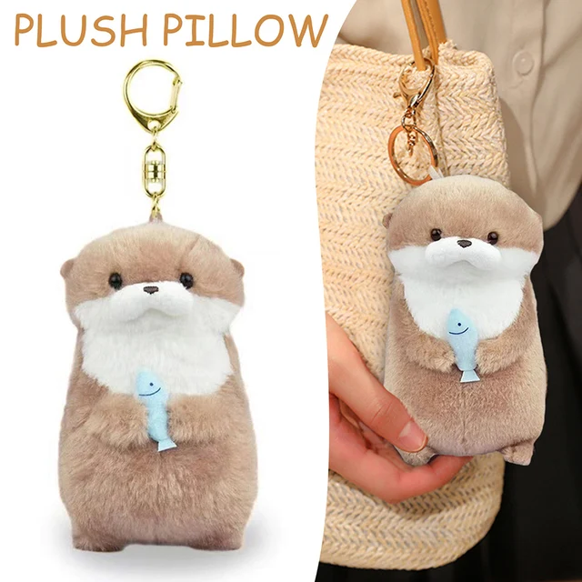Cute Otters Holding Fish Plushie Keyrings Lightweight Hanging