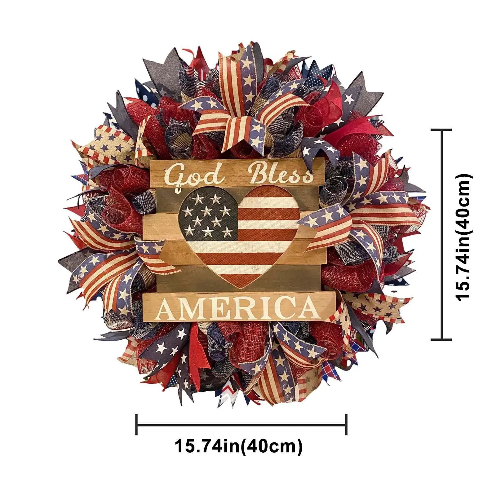 American Flag Artificial Wreath, Independence Day 16inch Round Hanging Front Door Wreath, for Outdoor Wall Front Door Decoration