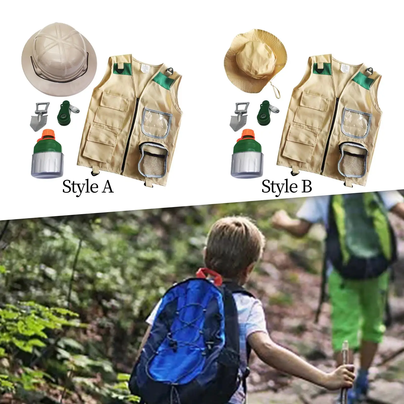 Outdoor Adventure Kits Backyard Costume Washable Cargo Vest Kids Camping Gear for Zoo Keeper Boys Girls Halloween Birthday Gift