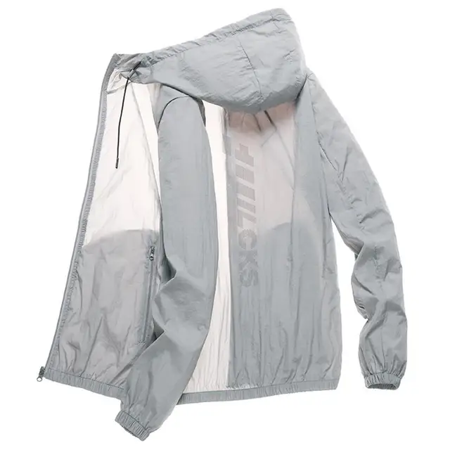 Men Summer Thin Sun Protection Jacket Outdoor Zipper Hooded Loose Casual  Outerwear UV-proof Breathable Quick
