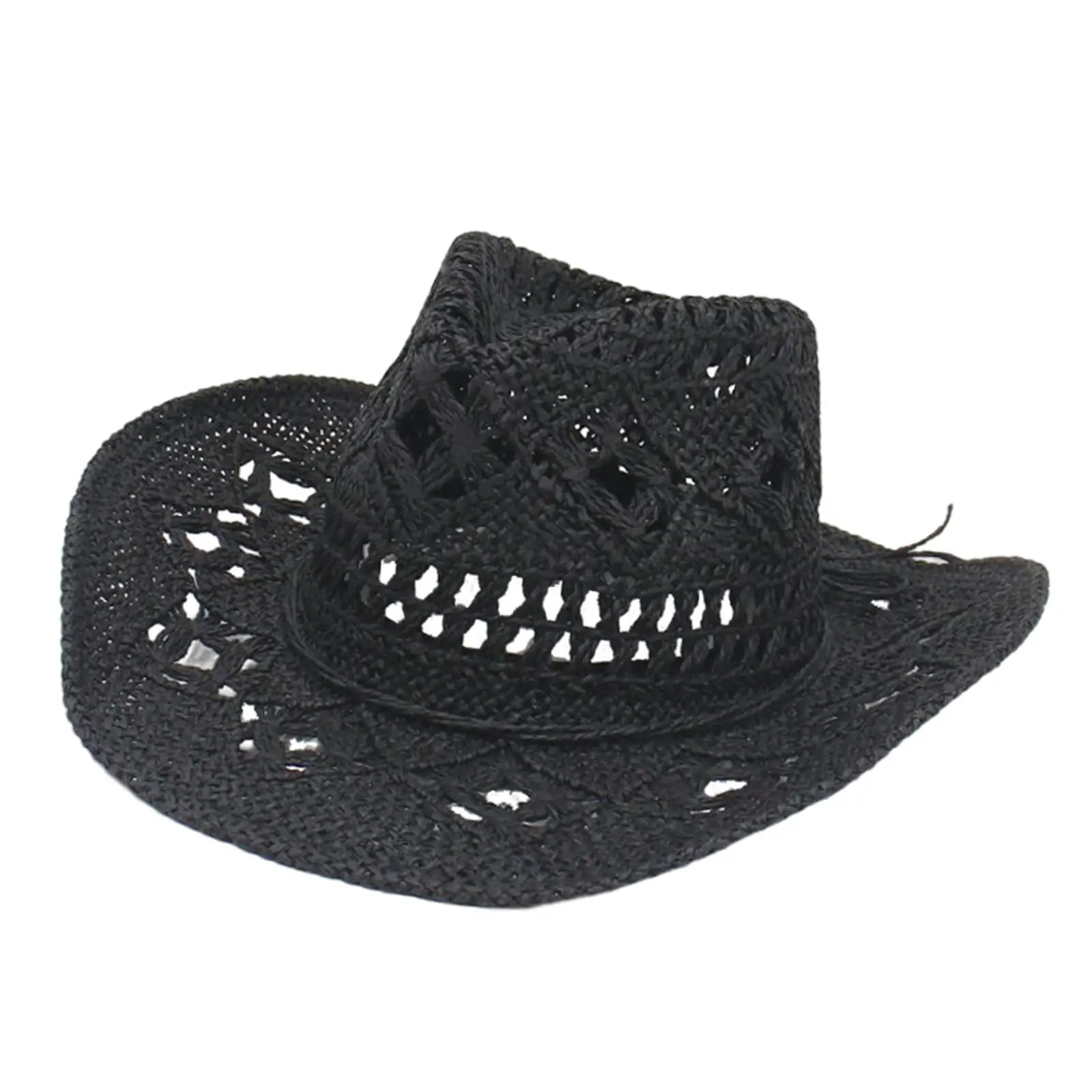 Straw Western Cowboy Hat Hand Woven Floppy Beach Hat for Vacation Outdoor
