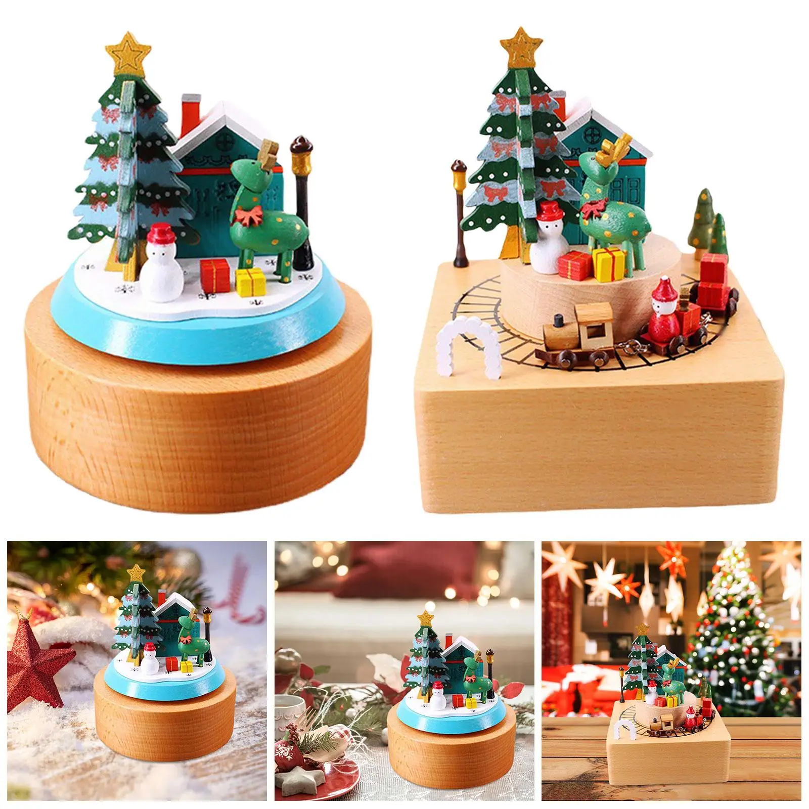 Christmas Musical Boxes Play Merry Christmas Song with Revolving Dolls Creative for Children Holiday Gift Decoration