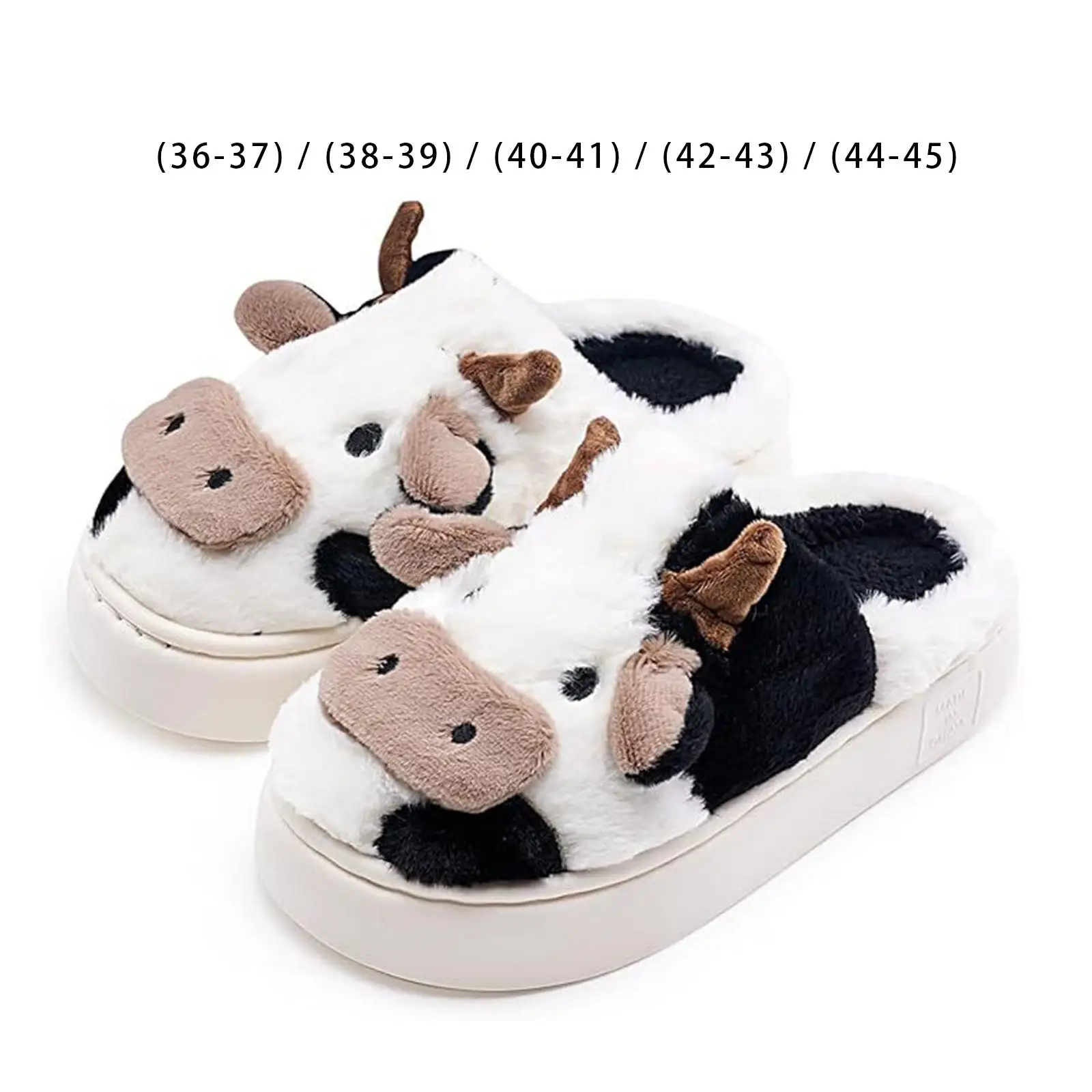 Winter Cow Plush Slippers Portable Casual Novelty Comfortable Animal Indoor Shoes for Bedroom Travel Dorm Family Members Ladies