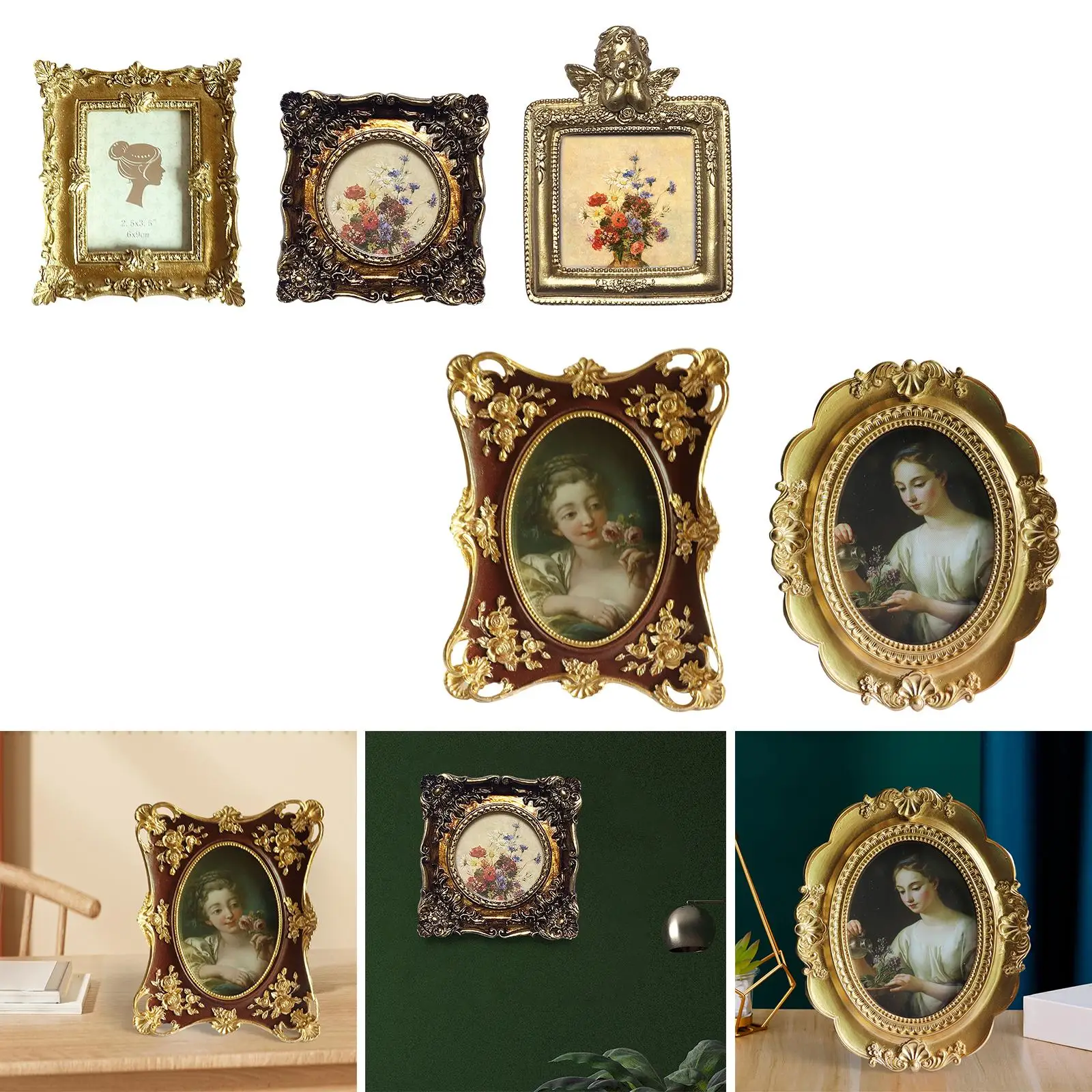 Antique Style Photo Frame Picture Frame Display Cards with Glass Front for Living Room Office Bedroom Home Decor Family Party