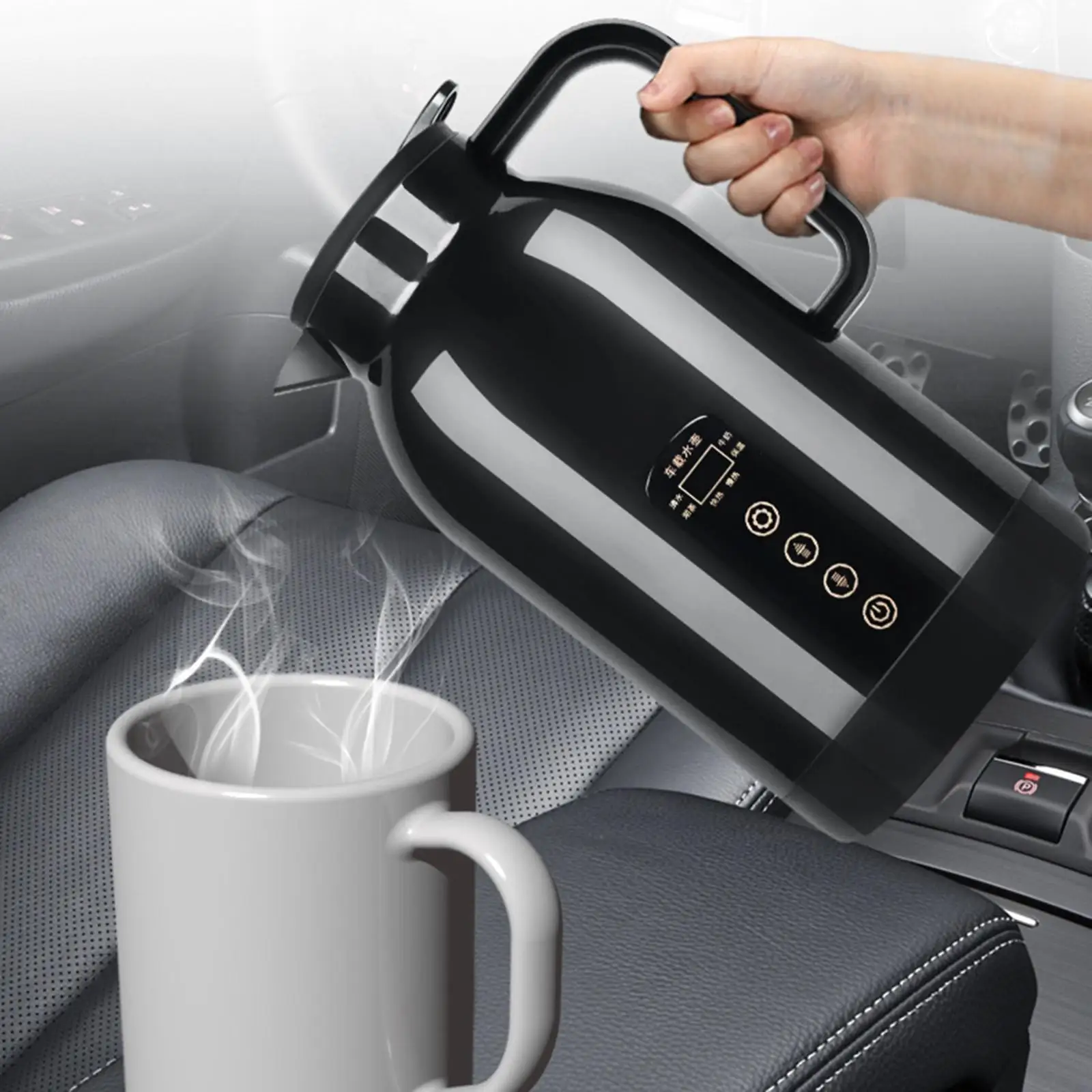 Portable Electric Car Kettle Stainless Steel Water Heater Heating Cup for Camping Self Driving Travel Water Milk