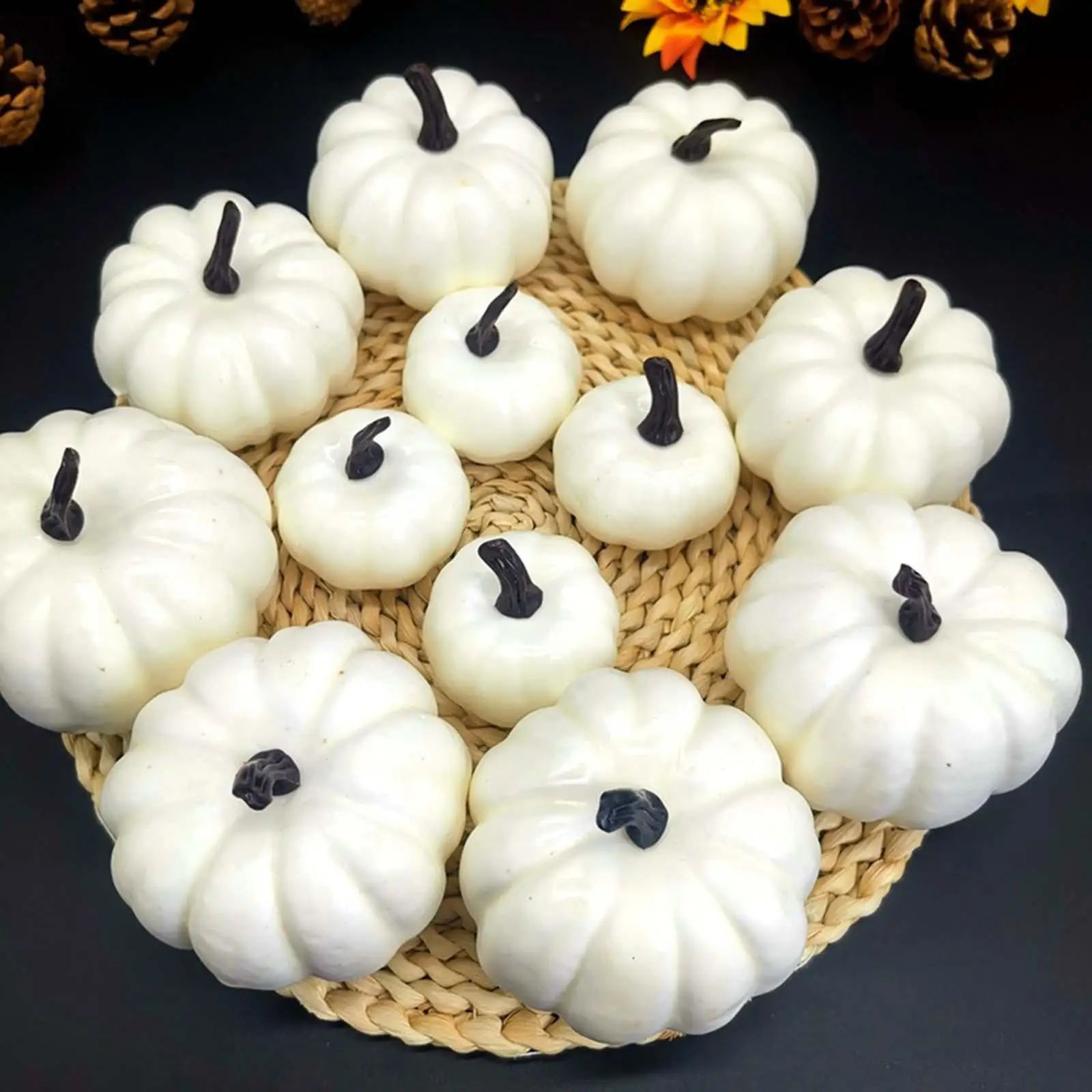 12Pcs Fake Pumpkins Model DIY Rustic Cute Harvest Decorative Artificial Vegetables for Halloween Table Party Thanksgiving Autumn