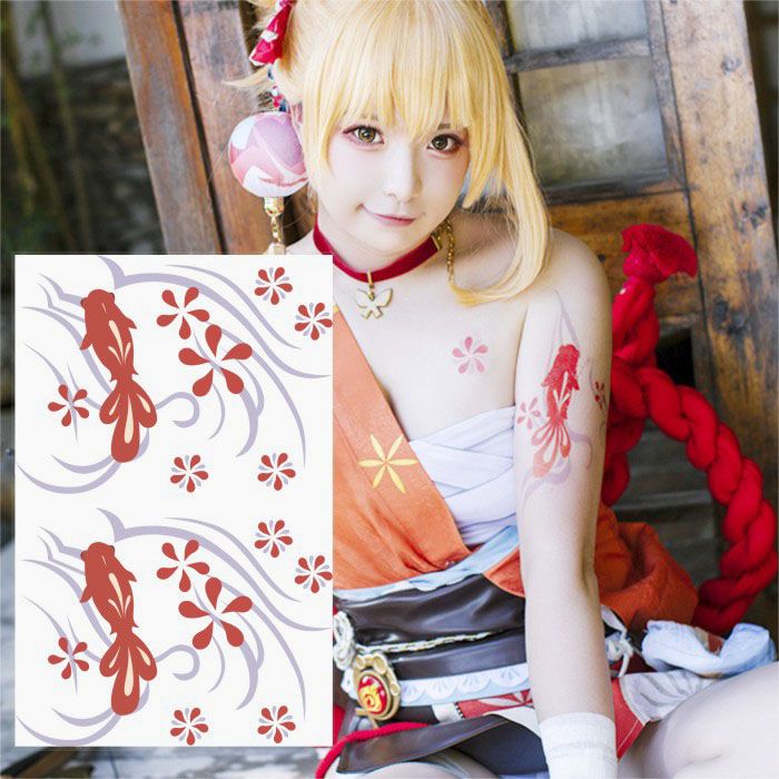 Genshin Impact Tattoo Aufkleber Xiao Yoimiya Spiel Cosplay Tattoo Comic con wasserdicht gefälschte Tattoo Cartoon Arm temporäre Tattoos – Detail 3