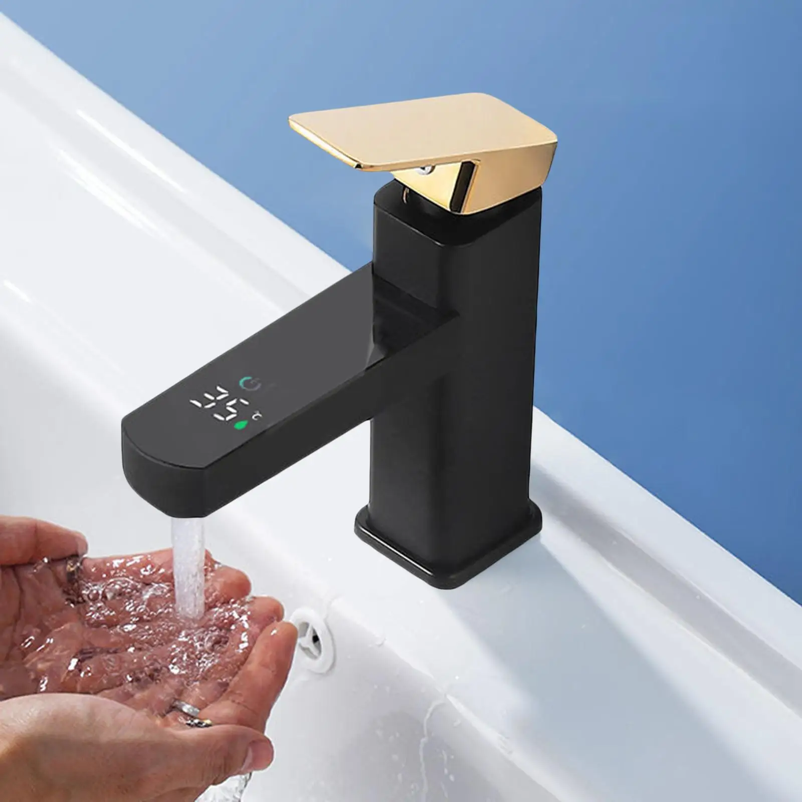 Bathroom Faucet LED Temperature Display Digital Basin Faucet Deck Mounted Faucet Sink Faucet for Kitchen Sink Bathroom
