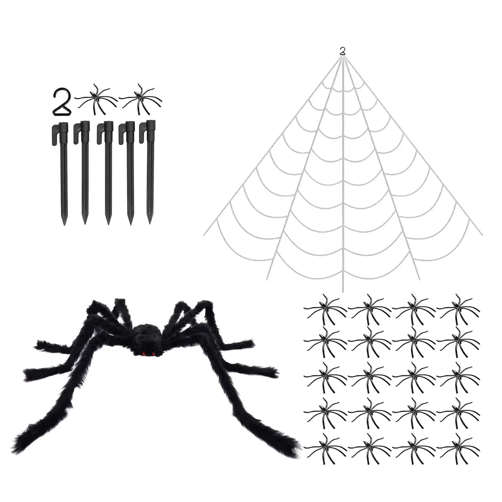 Halloween Spider Decoration Realistic Multipurpose Flexible Halloween Props 5M Web 125cm Plush Spider for Haunted House