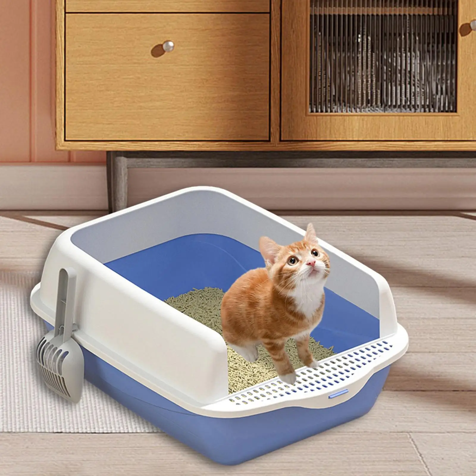 Cat Litter Tray Cat Bedpan Tall Heighten Anti Splashing Easy to Clean Supplies Detachable Semi Closed Cat Toilet