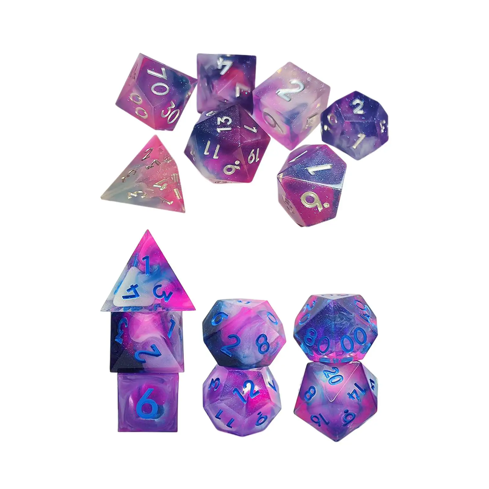 7pcs Multipurpose Polyhedral Dice Set Quicksand Transparent Etched Resin Game