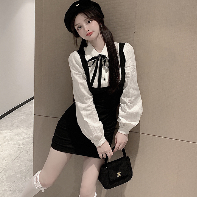 Long-Sleeve Dress Women Fake 2 Pcs Design Slim Y2k Girls Sweet Heart Mini  Preppy Students New Arrivals Spring Ulzzang Fashion