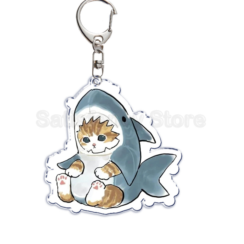 Nette Cartoon Shark Katze Gebraten Garnelen Katze Keychain Brief Schlüssel Kette für Männer Frauen Zubehör Tasche Anhänger Schlüssel Ring Schmuck geschenk – Detail 9