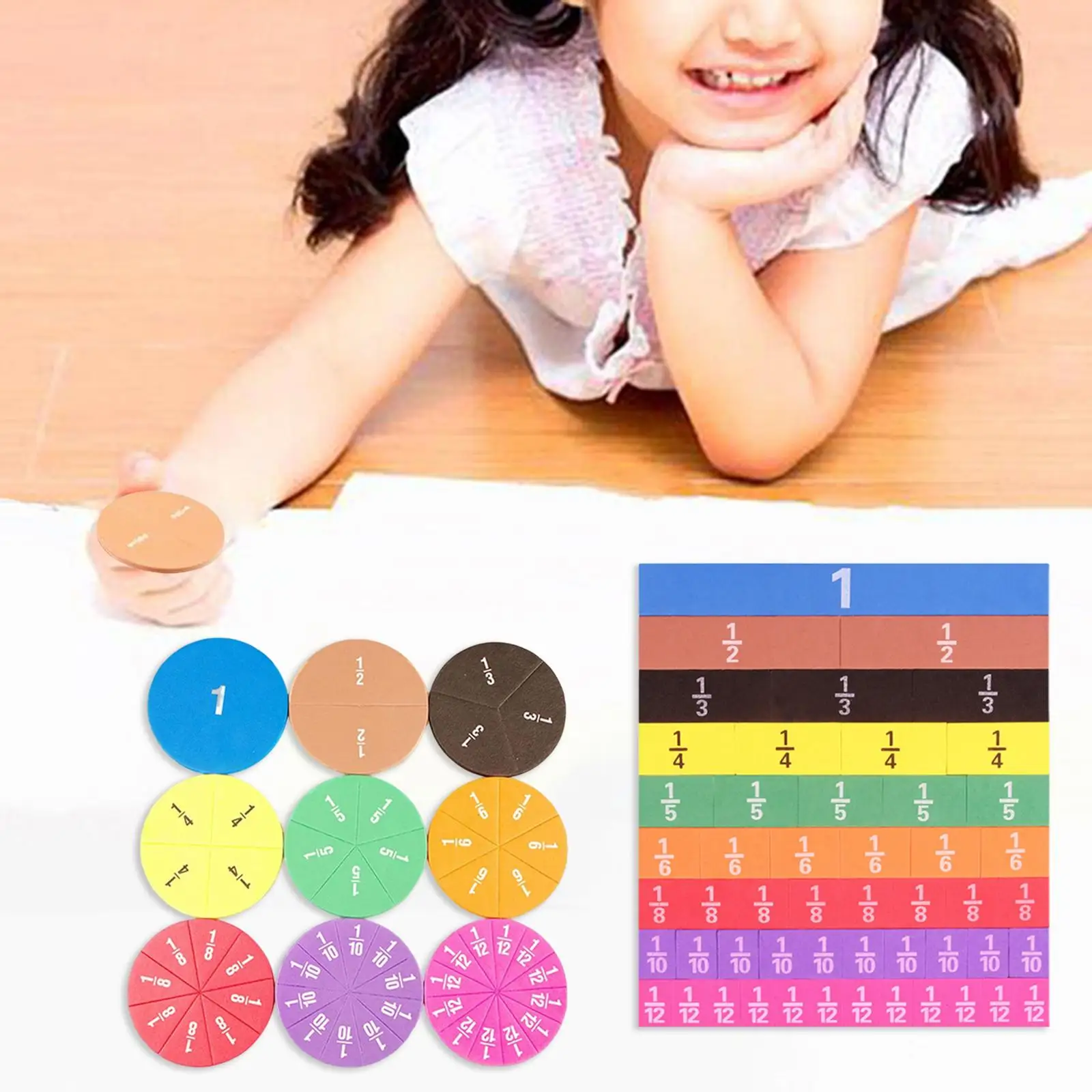 Fraction Strips and Circles Math Materials Counting Toy Manipulatives for Kids Children