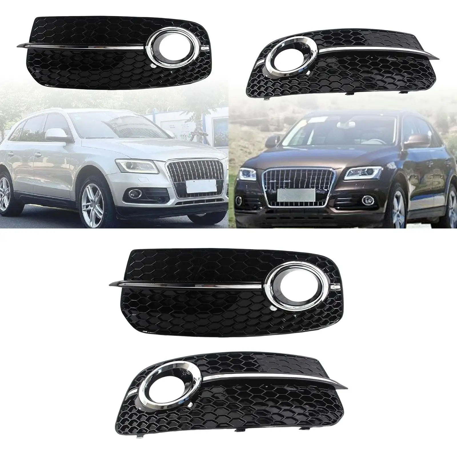 Front Bumper Fog Light Lamp Grille Cover Trim Replacement Car Easy to Install Professional Honeycomb for Audi Q5 2013-2016