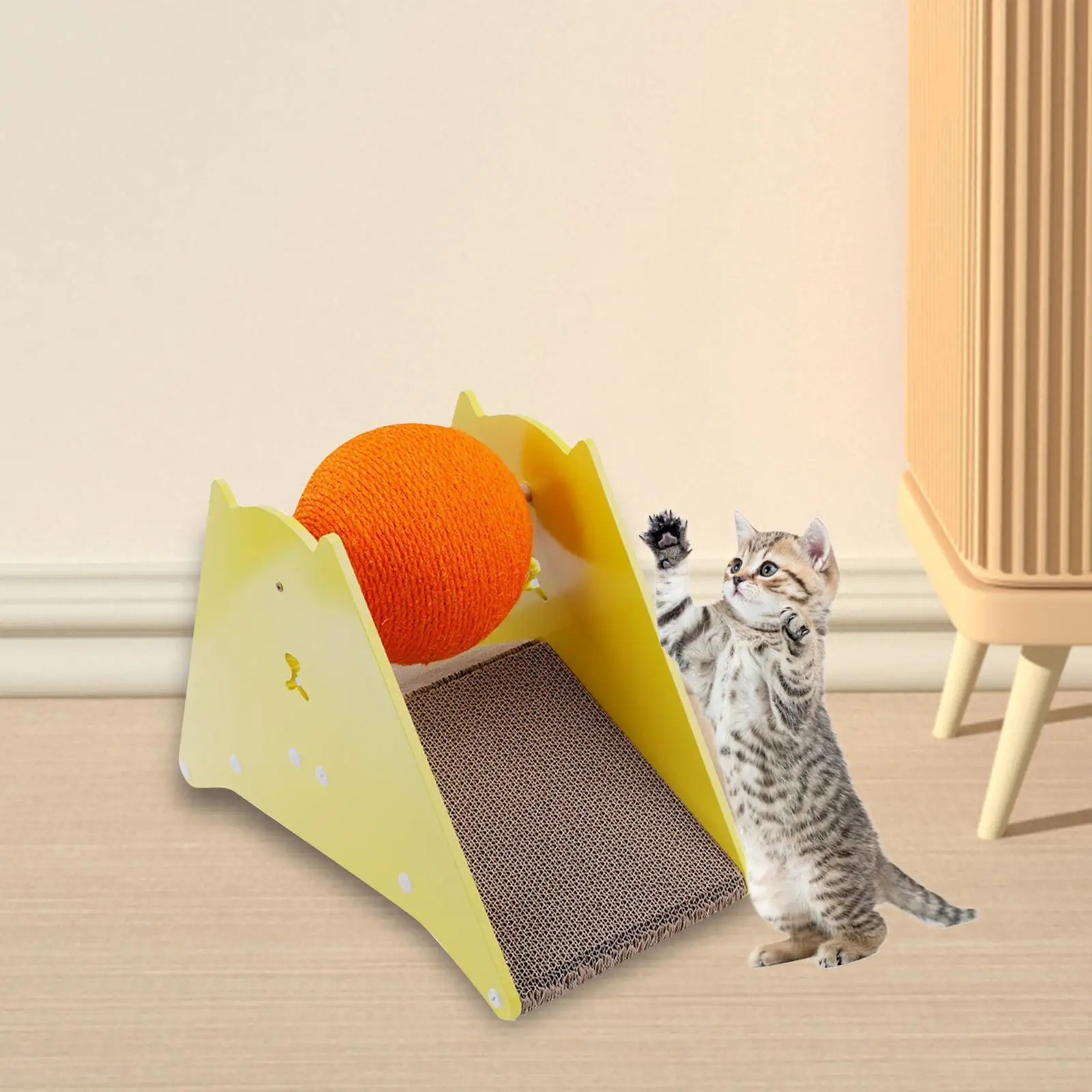 Cat Scratching Board with Ball Cardboard Play Solid Wood Stand Claw Grinding Protecting Furniture Cat Scratcher Toy Pet Supplies