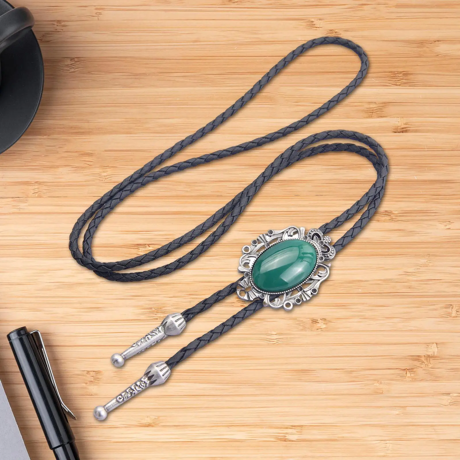 American Style Bolo Tie Charm Chain Pendant Necklace PU Leather Rope Necktie for Birthday Prom Graduation Engagement Banquet