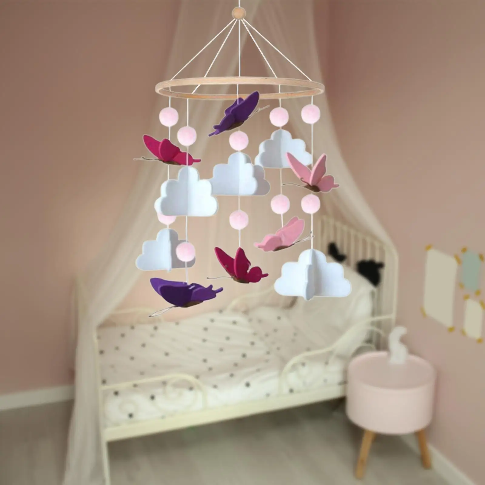 Baby Crib Mobile Felt Wind Chimes Soothing Hanging Decor for Newborn Ceiling