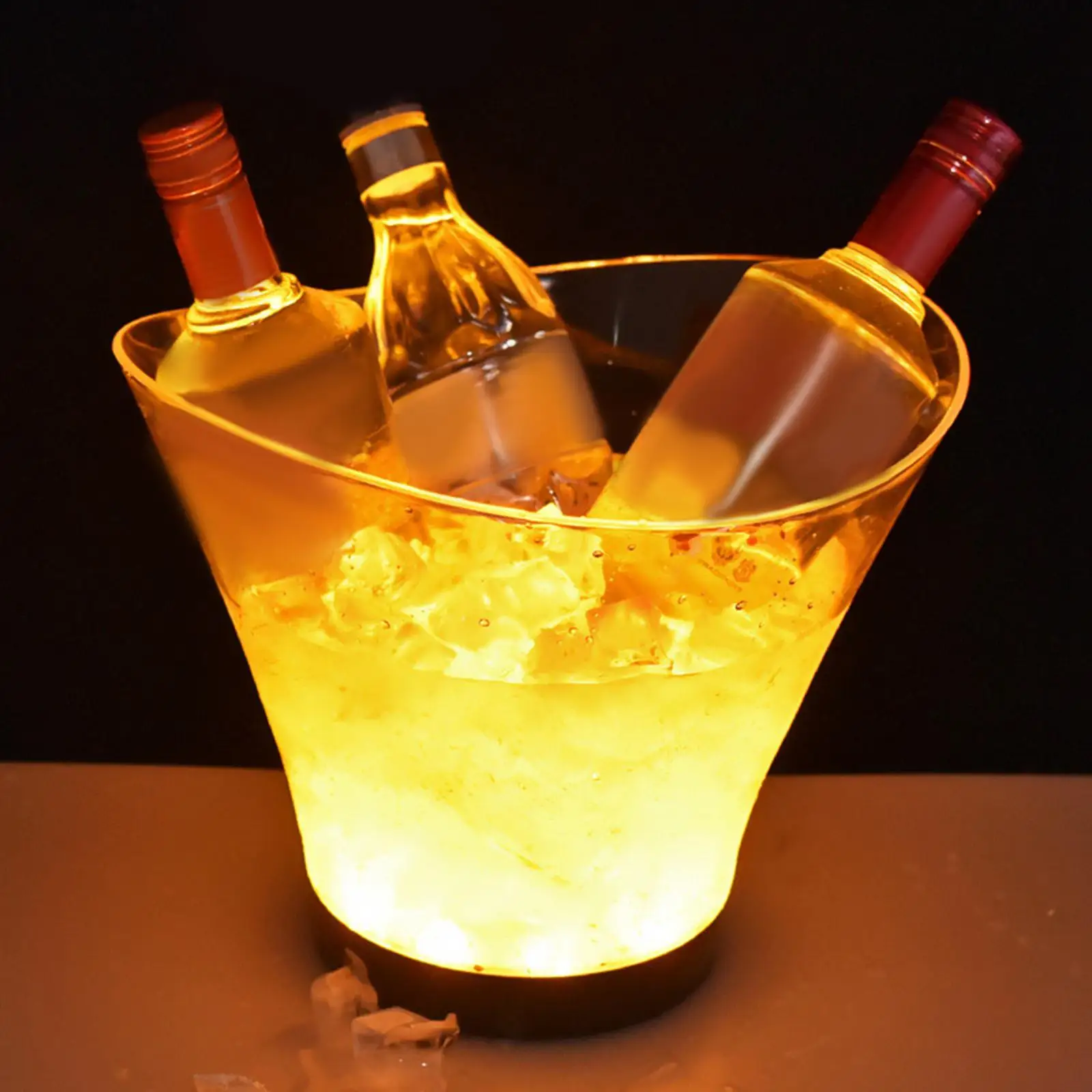 Yellow LED Beer Ice Bucket, 6L Sturdy Beverage Holder Battery Powered Perfect for Parties and Various Occasions