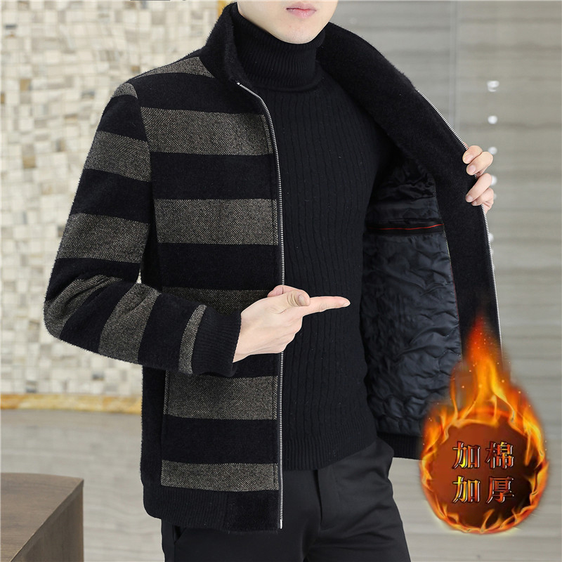 Description Picture 2 of itemMen's Jacket for Autumn and Winter Striped Fashion 2023 Wool Jackets for Casual Business Clothing Tight Social Coats Z168