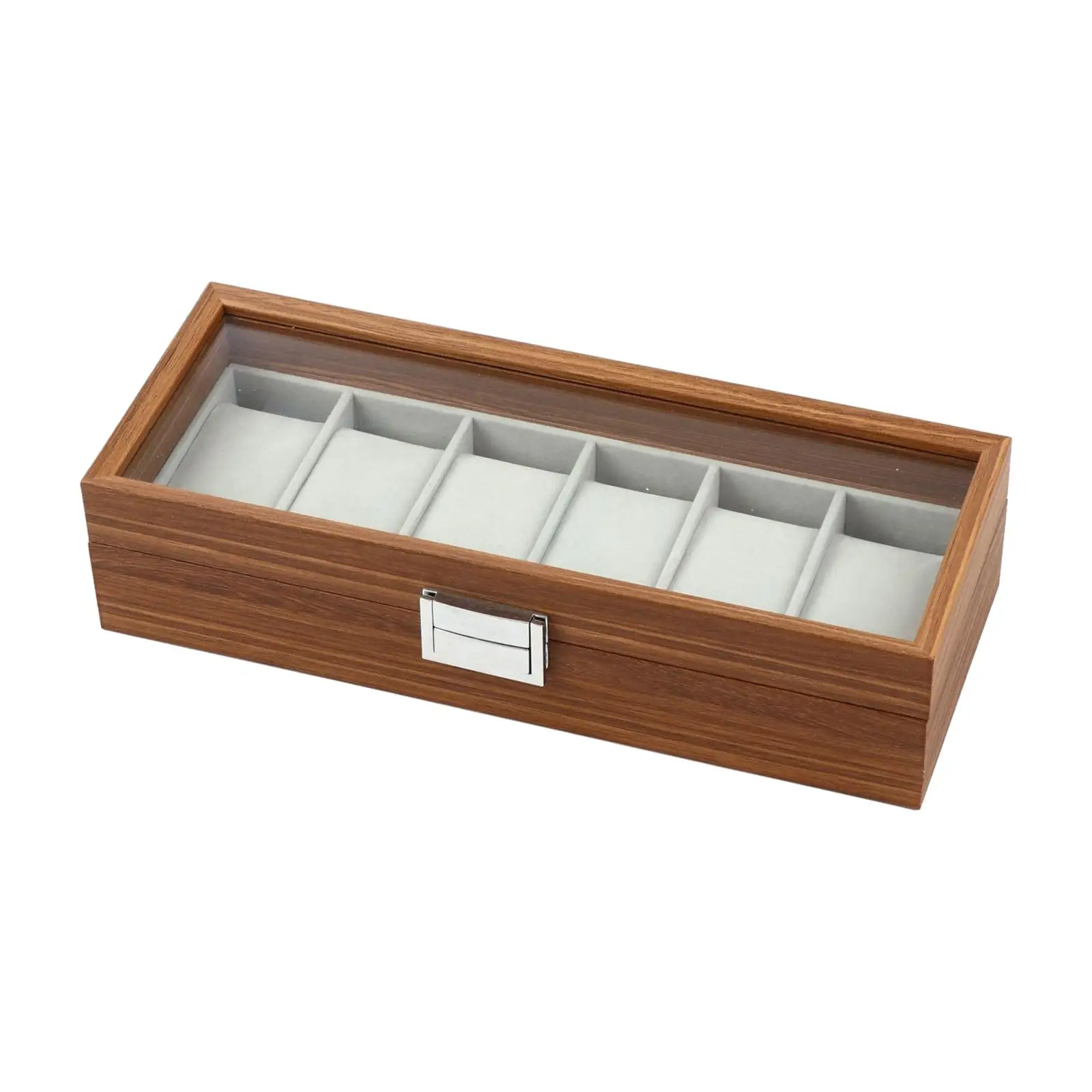 Watch Box Organizer 6 Slot with Lid Lockable Wood Watch Box for Watches Necklace Bracelet Earrings Men Women Home Decoration