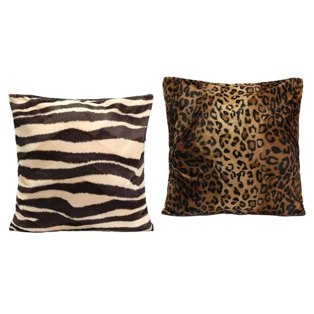 2Pcs 45x45cm Standard Animal Print Pillow Case Leopard Zebra Office Sofa Car Cushion Cover for Home Office Car Decor