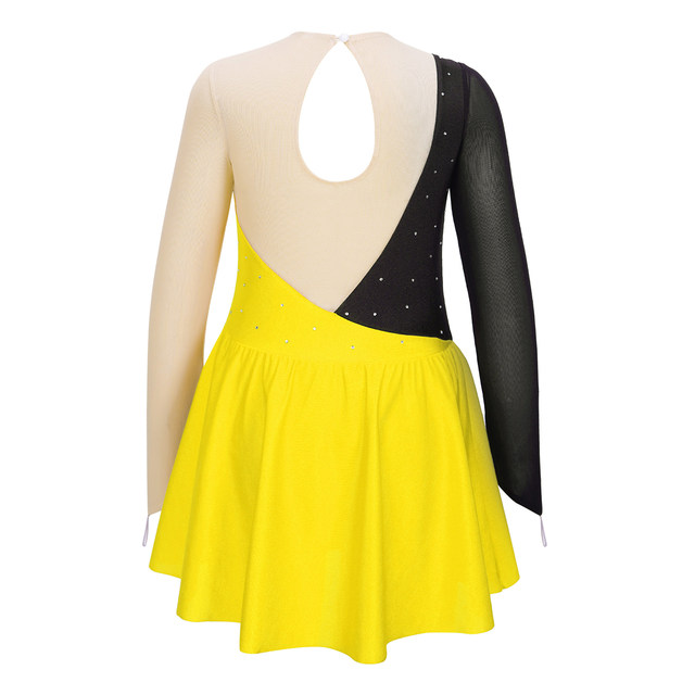 Skating Dress IEFIEL Girls Long Sleeve Rhinestones Bodysuit