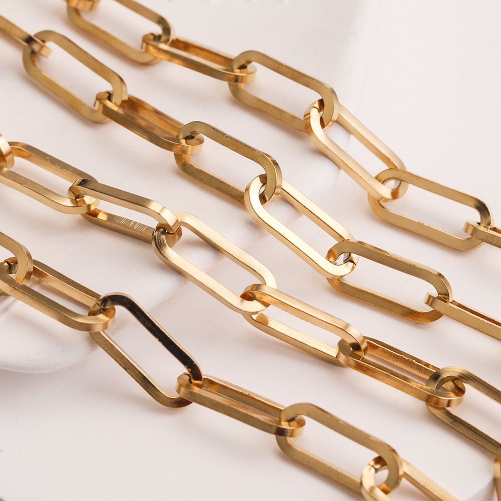 1M Papier clip Edelstahl Ketten Oval Flache Kabel Gold-Platte Kette für DIY Armband Halskette, Die Entdeckungen liefert – Detail 3