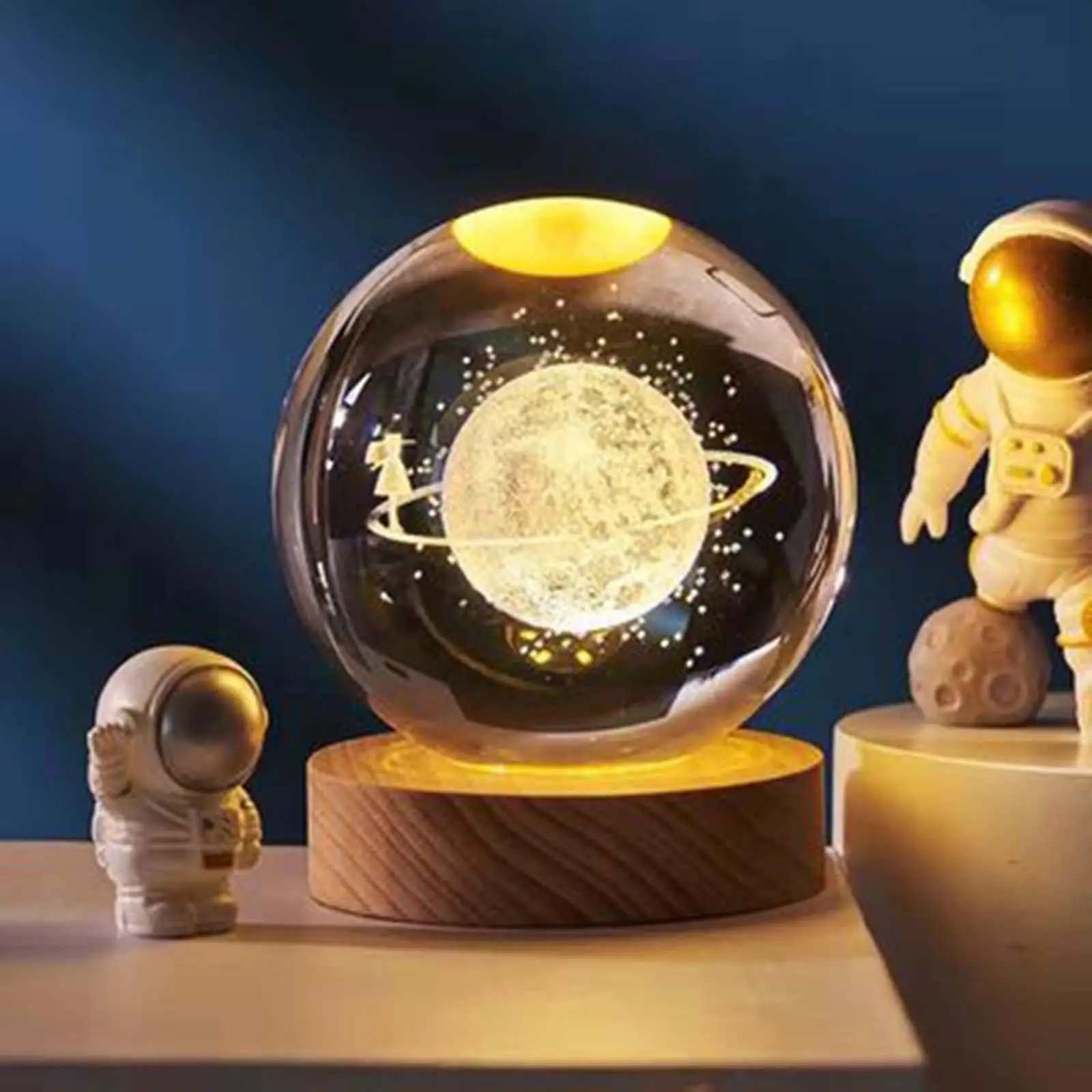 Wood Base Galaxy Crystal Ball Night Light Bedside Lamp LED Lights Gifts for Dorm Bedroom Living Room Boyfriends Women Men