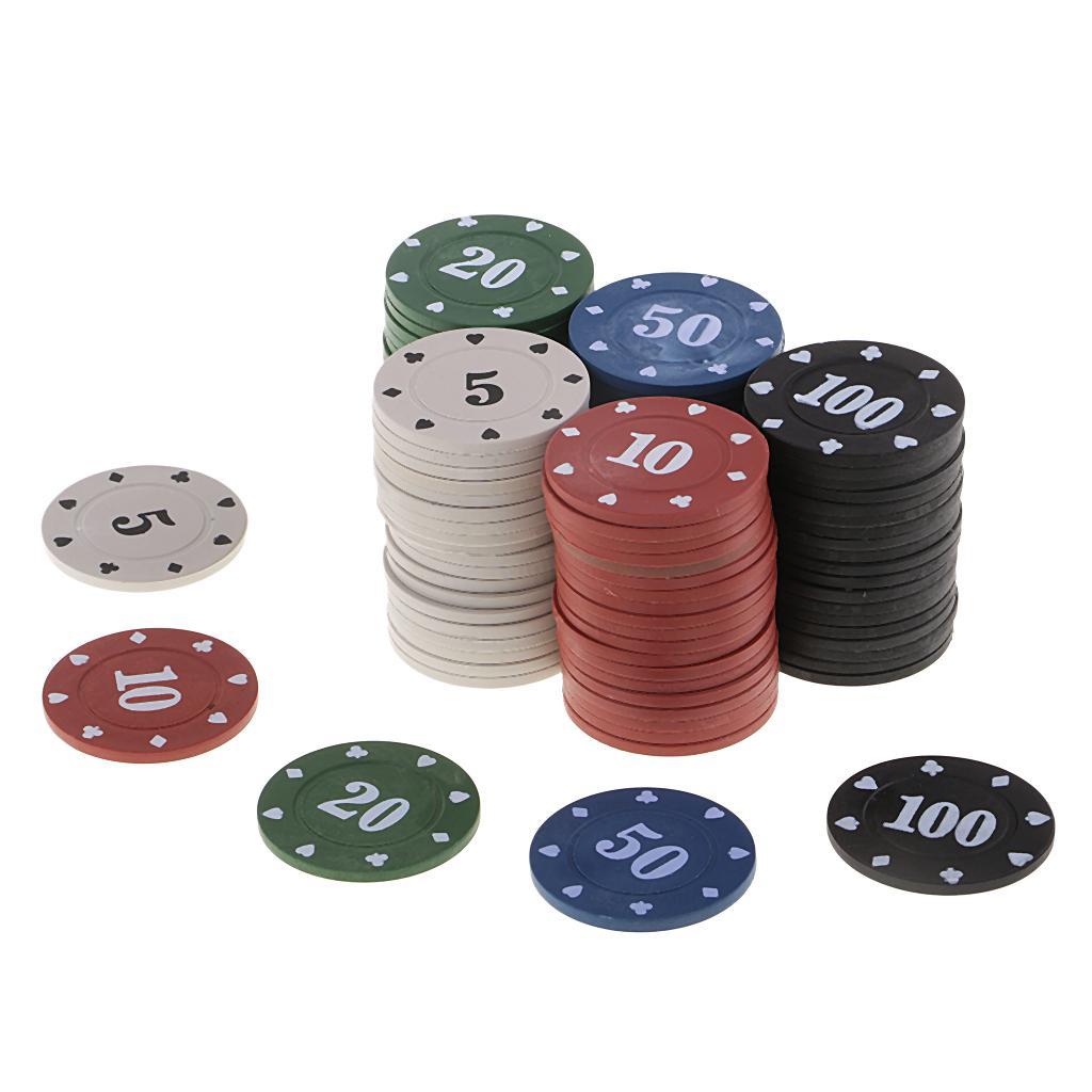 Assorted 5 10 20 50 100 Cards Poker Chips Set Gambling Game Prop with Case