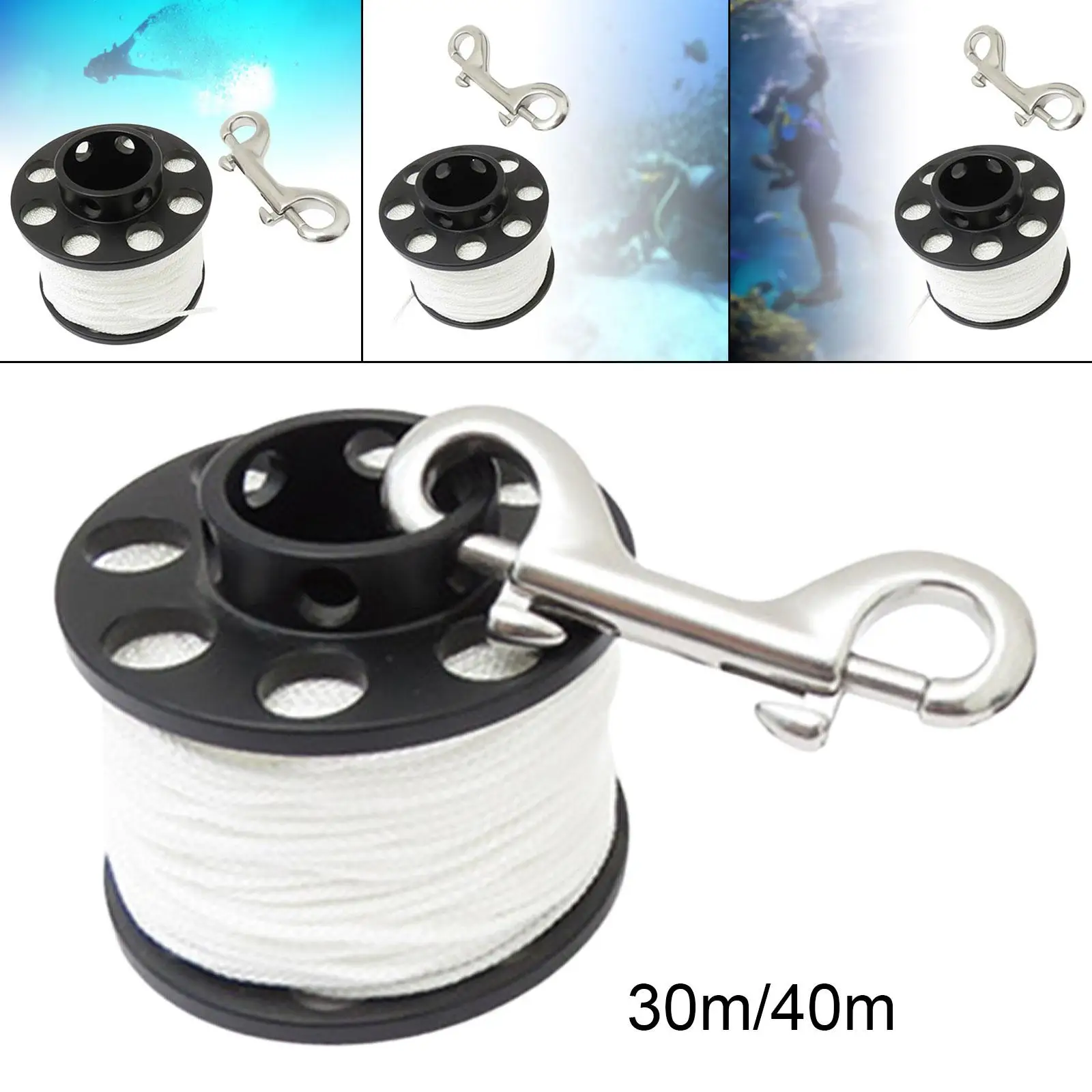 Diving Finger Reel with Double Ended Bolt Snap Clip Compact White Line Dive Reel